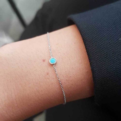 Yuvarlak Minik Turkuaz Taşlı Gümüş Kadın Bileklik - CNG Jewels