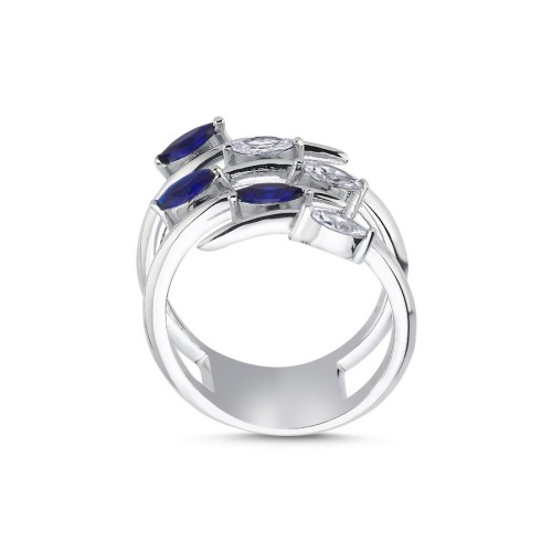Zigzag Blu Beyaz Taşlı Tasarım Gümüş Yüzük - CNG Jewels (1)