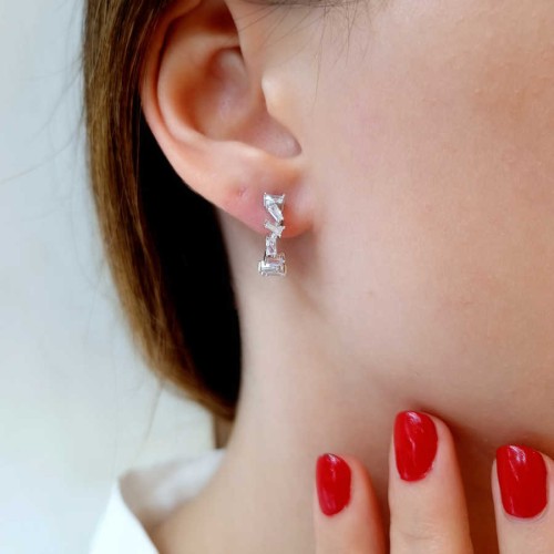 Zikzak Trapez Minimal Gümüş Halka Küpe - CNG Jewels (1)